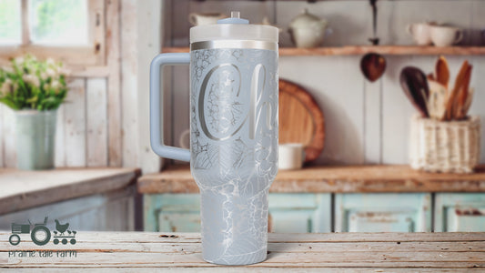 Floral Stanley Quencher 40oz, Stanley Mug, Engraved Tumbler, Engraved  Stanley, Floral Stanley, Full Wrap Stanley, Travel Mug With Handle 
