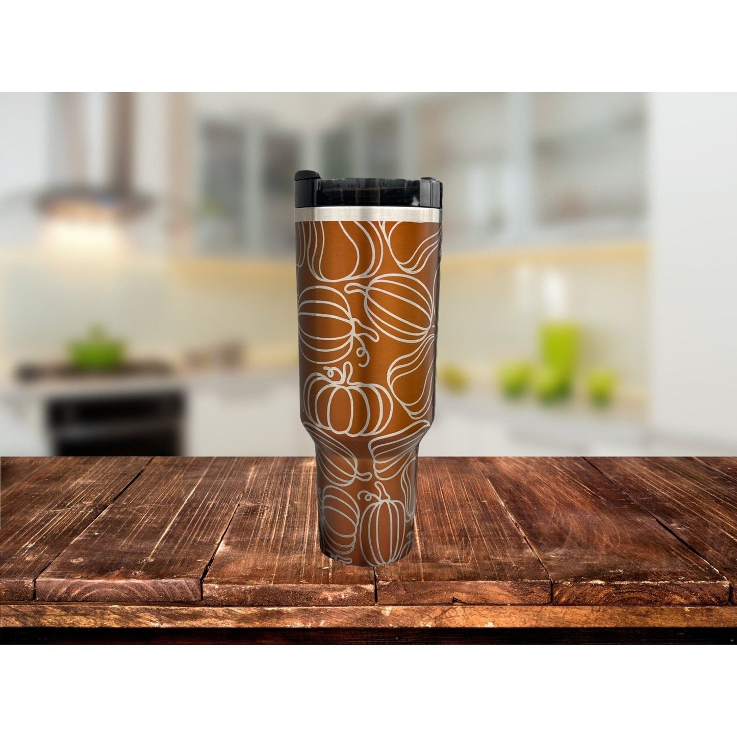 Pumpkin Seamless Laser Engraved 40 oz Insulated Tumbler with Handle Lid and Straw, Double Wall Insulated Cup