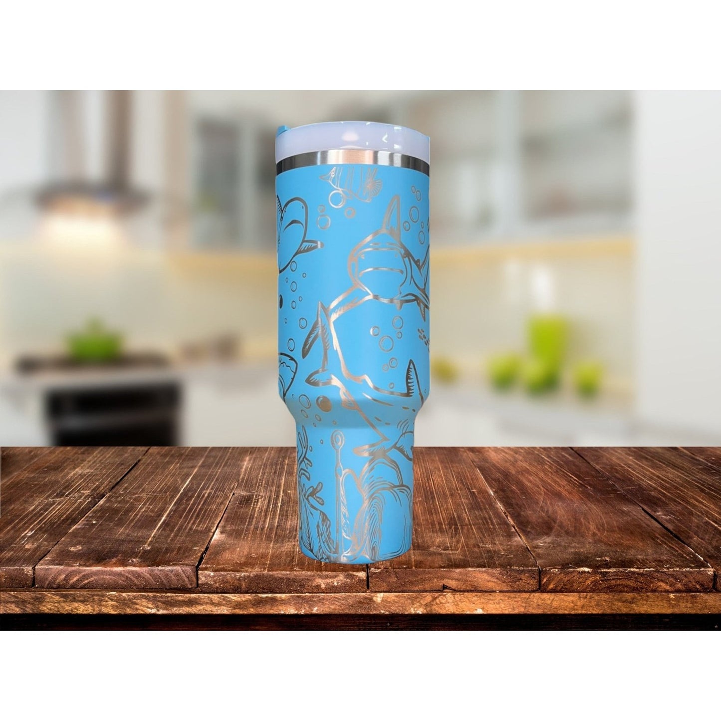 Sharks 40 oz Tumbler with Handle, Lid, Straw, Laser Engraved Tumbler,  Double Wall Insulated Cup