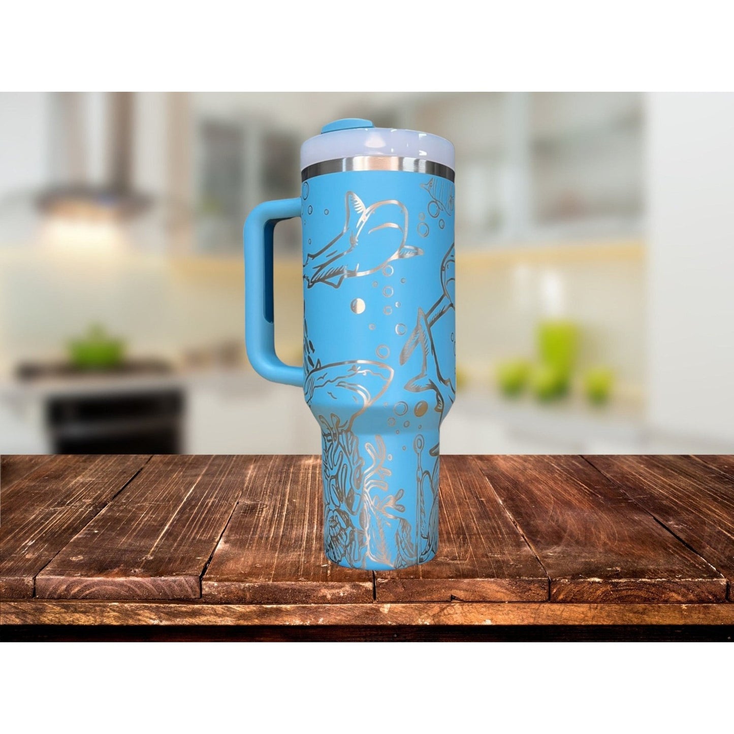 Sharks 40 oz Tumbler with Handle, Lid, Straw, Laser Engraved Tumbler,  Double Wall Insulated Cup
