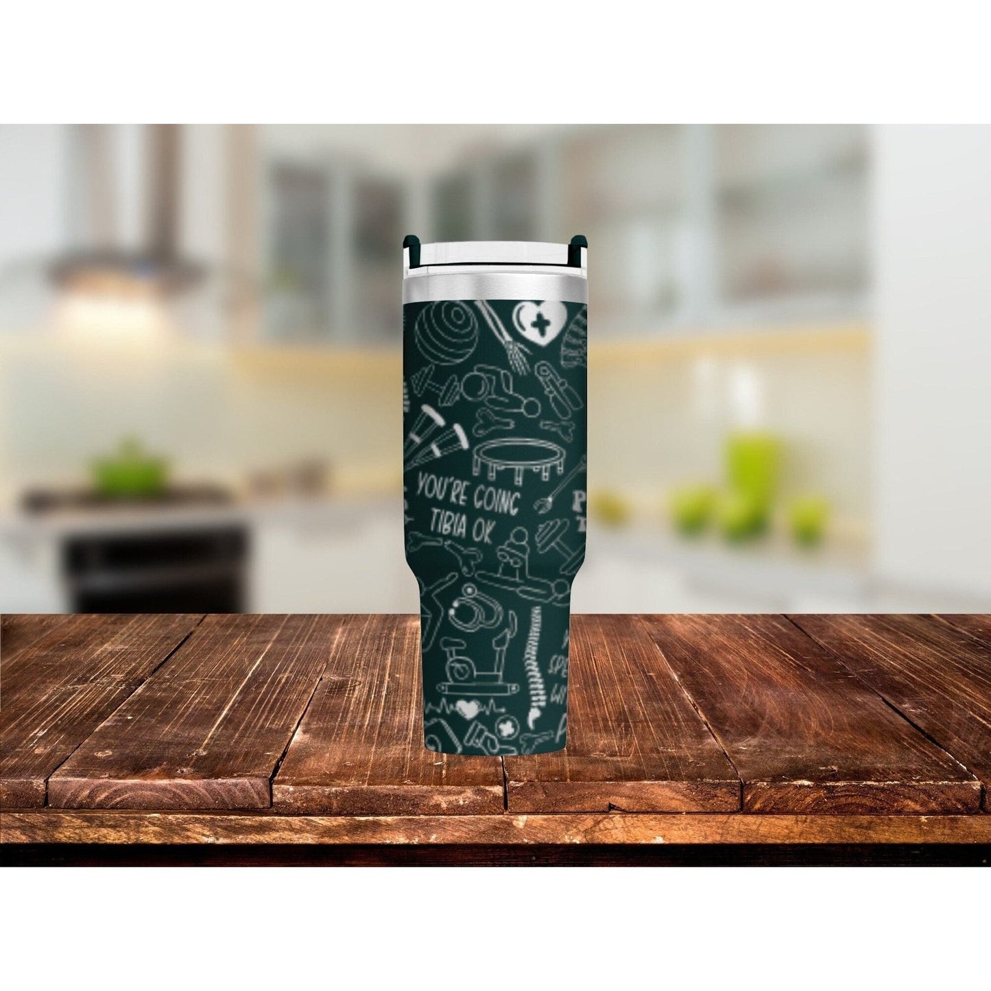 Physical Therapy, Laser Engraved 40 oz Insulated Tumbler with Handle Lid and Straw, Double Wall Insulated Cup