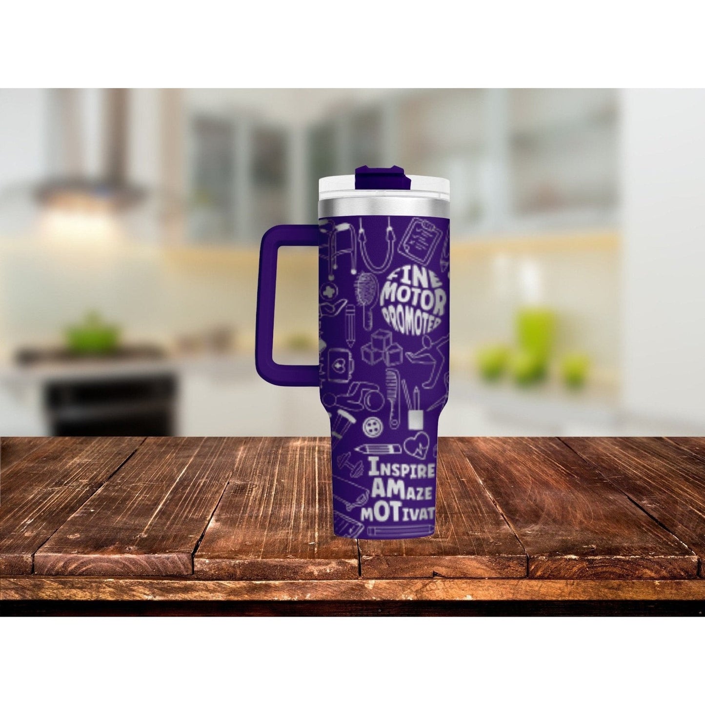 Occupational Therapy, Laser Engraved 40 oz Insulated Tumbler with Handle Lid and Straw. Double Wall Insulated Cup