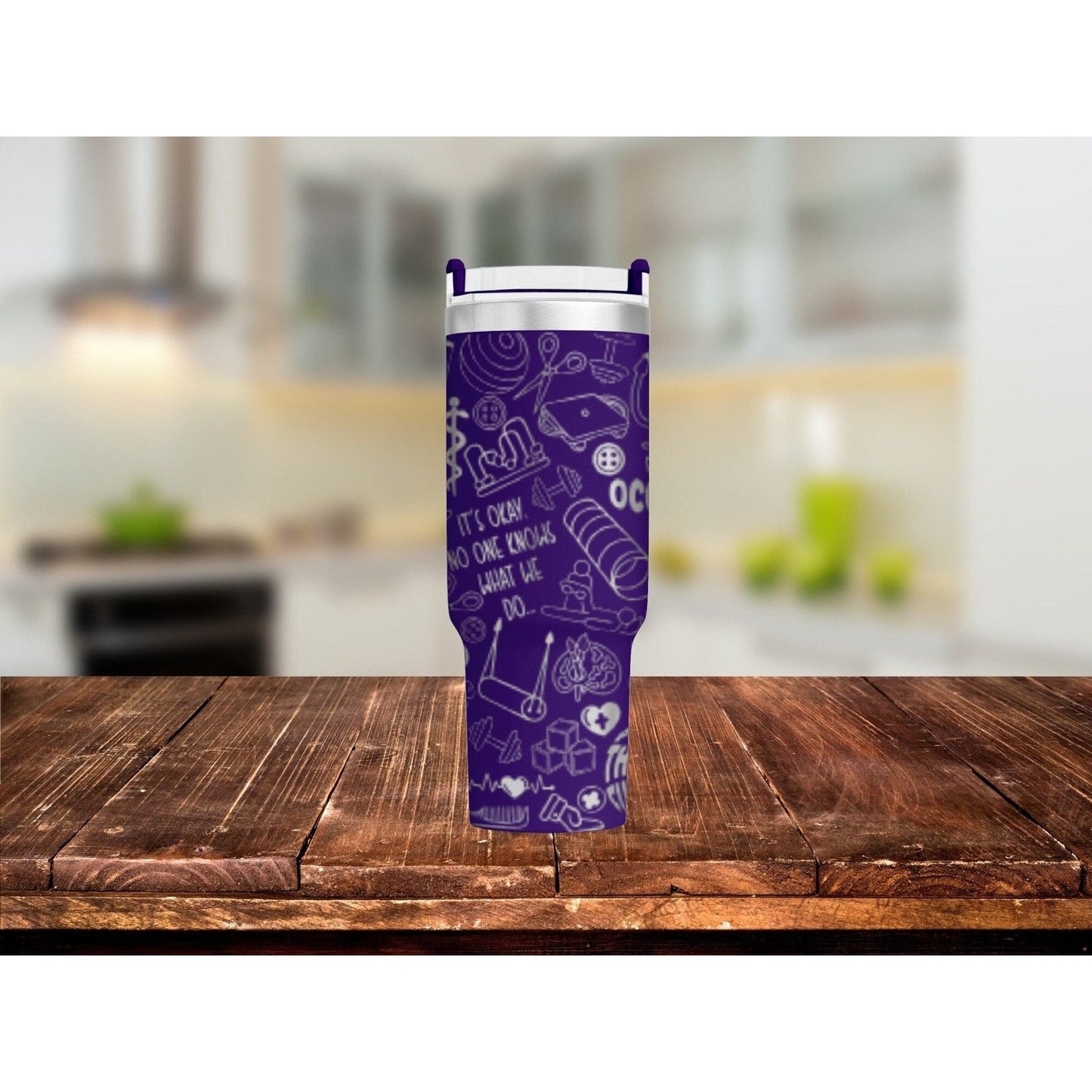 Occupational Therapy, Laser Engraved 40 oz Insulated Tumbler with Handle Lid and Straw. Double Wall Insulated Cup