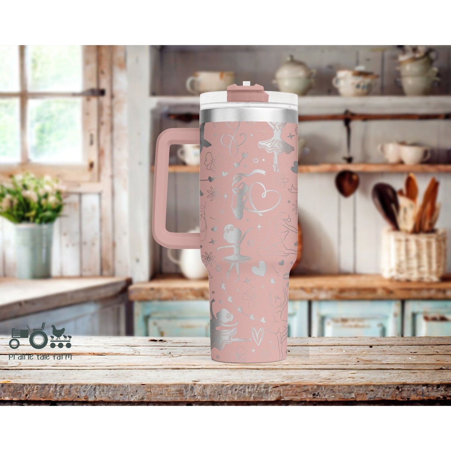 Ballerina - Laser Engraved 40 oz Insulated Tumbler with Handle Lid and Straw. Double Wall Insulated Cup