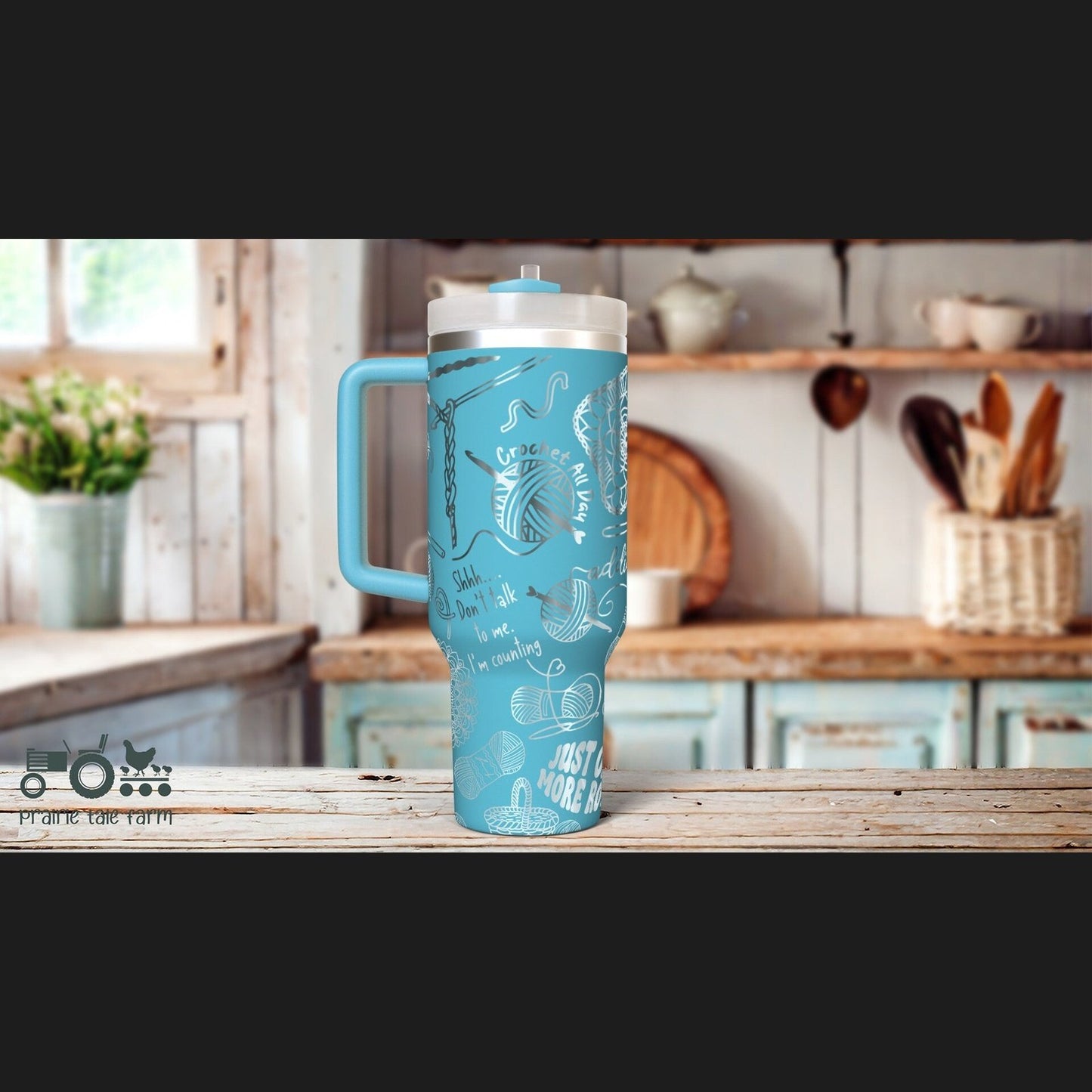 Crocheting Tumbler Laser Engraved 40 oz Insulated Tumbler with Handle Lid and Straw. Double Wall Insulated Cup