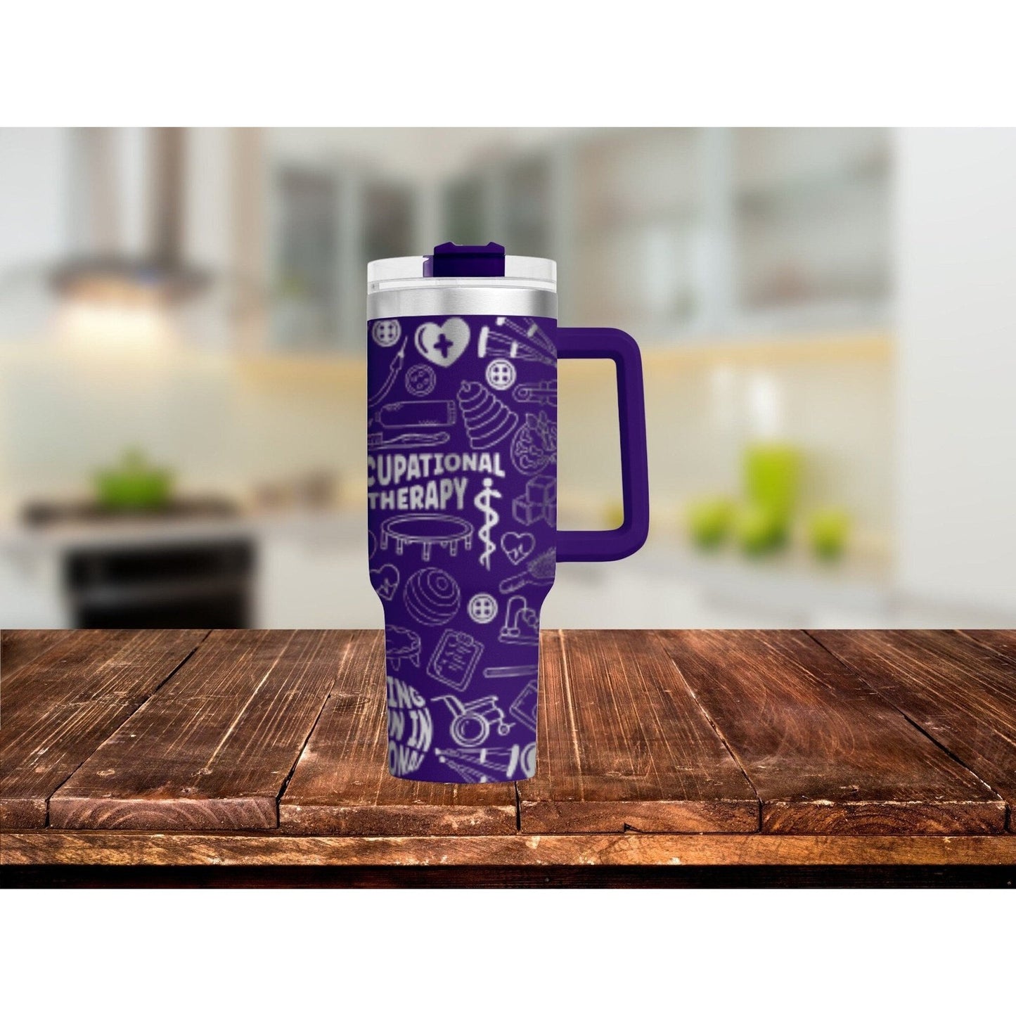 Occupational Therapy, Laser Engraved 40 oz Insulated Tumbler with Handle Lid and Straw. Double Wall Insulated Cup