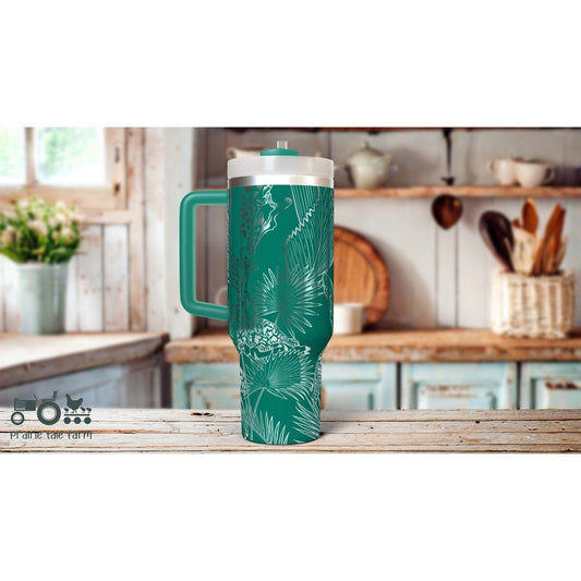 Giraffes Laser Engraved 40 oz Insulated Tumbler with Handle Lid and Straw. Double Wall Insulated Cup