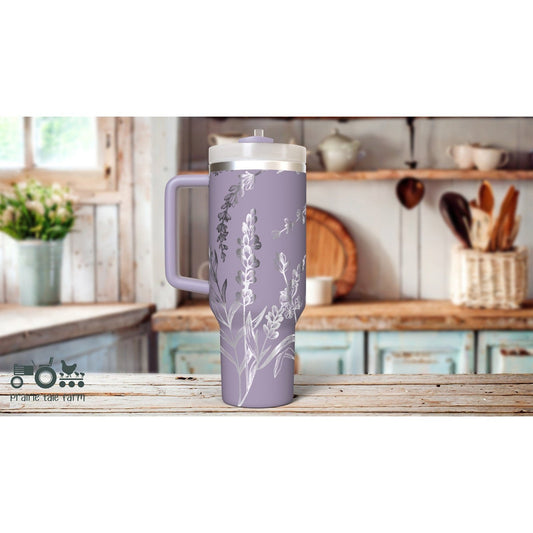 Lavender Laser Engraved 40 oz Insulated Tumbler with Handle Lid and Straw, Double Wall Insulated Cup