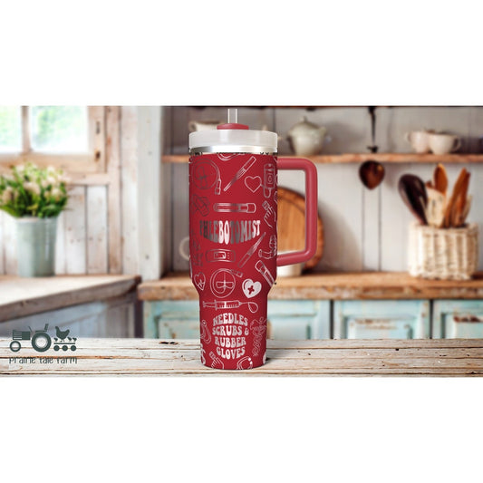 Phlebotomist, Laser Engraved 40 oz Insulated Tumbler with Handle Lid and Straw, Double Wall Insulated Cup