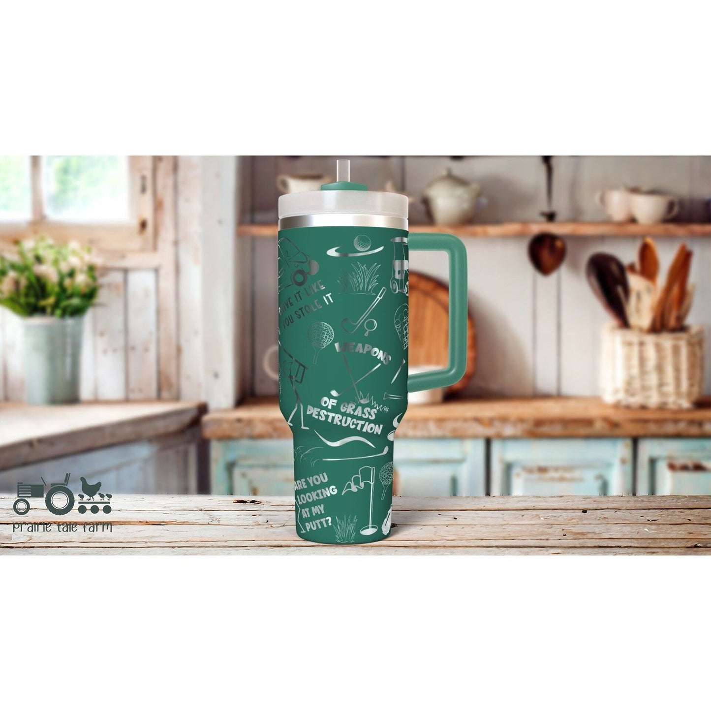 Golf Laser Engraved 40oz Insulated Tumbler with Handle Lid and Straw, Double Wall Insulated Cup