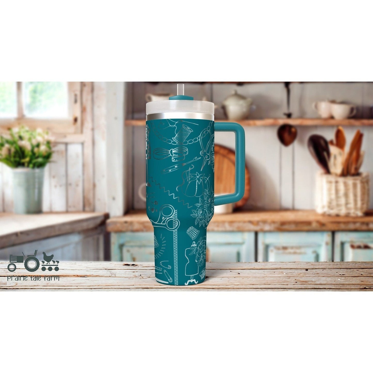 Sewing, Quilting Tumbler Laser Engraved 40 oz Insulated Tumbler with Handle Lid and Straw. Double Wall Insulated Cup