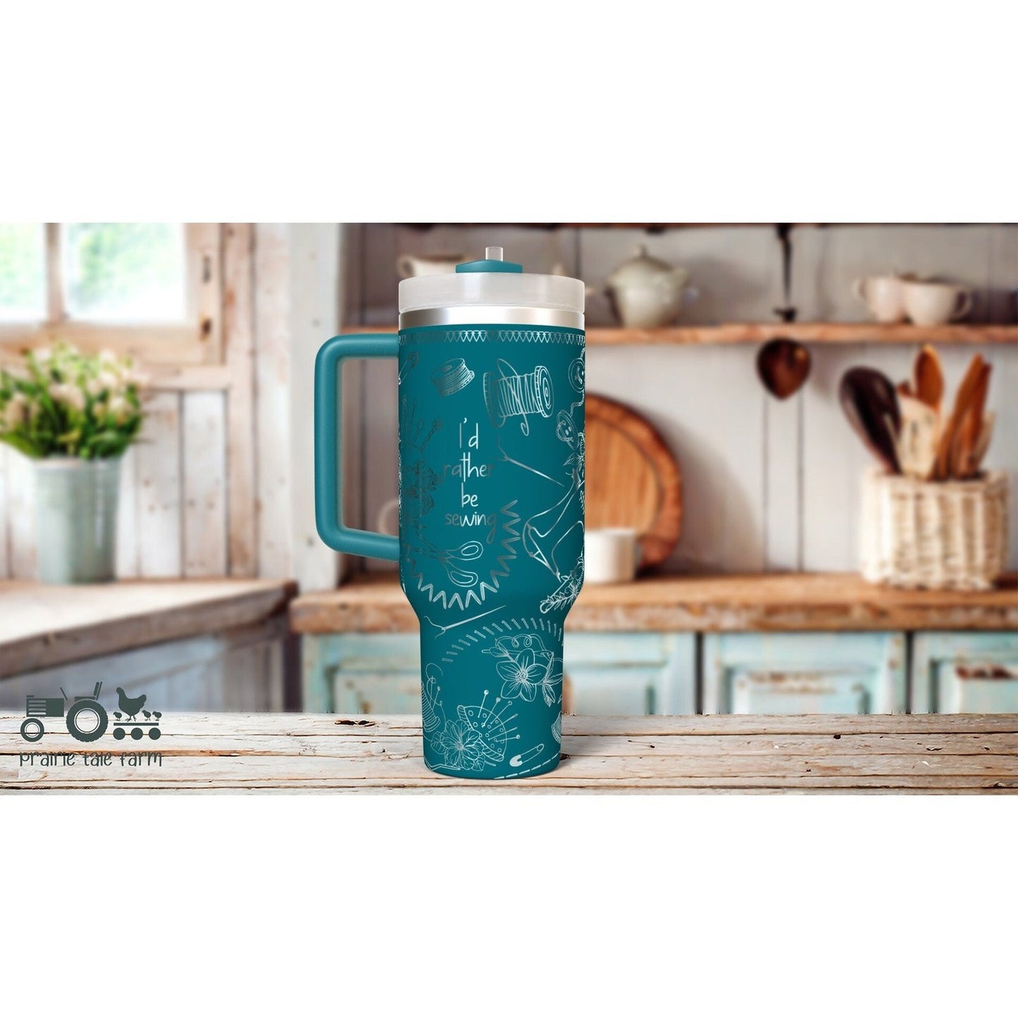 Sewing, Quilting Tumbler Laser Engraved 40 oz Insulated Tumbler with Handle Lid and Straw. Double Wall Insulated Cup