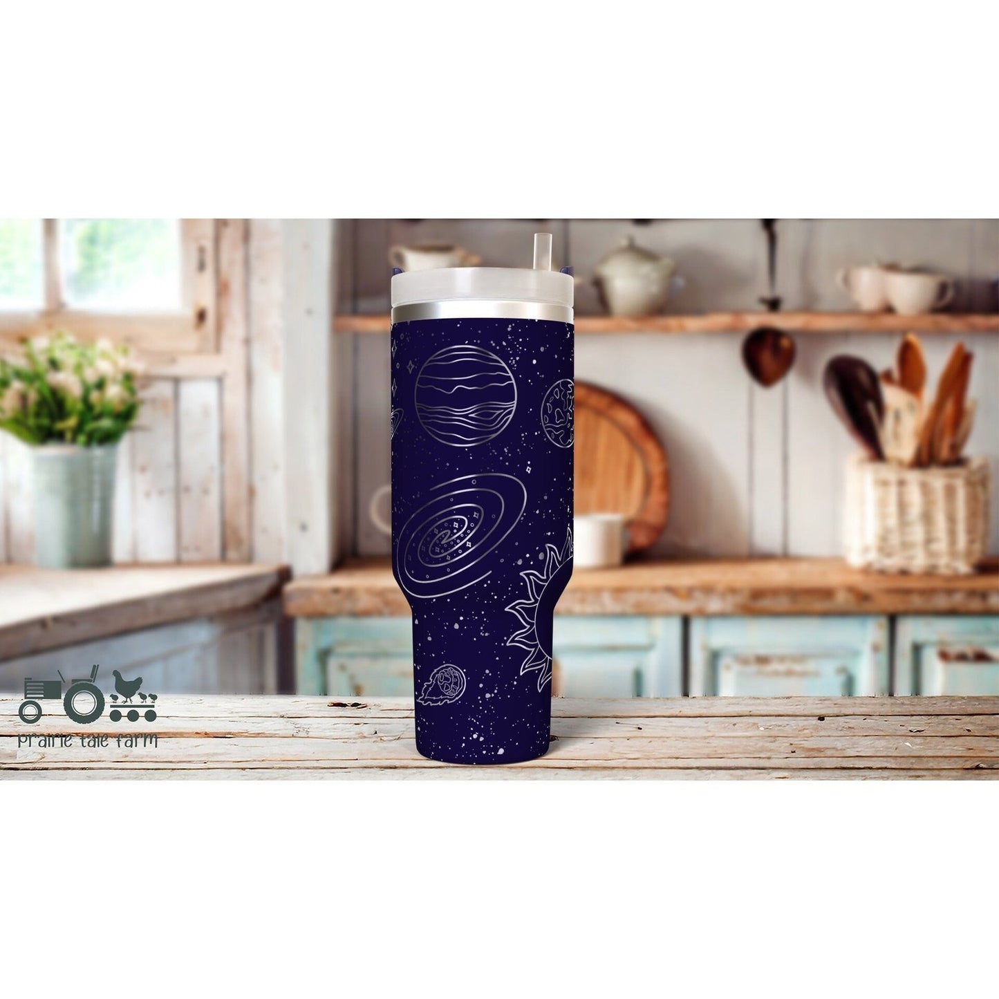 Solar System, Outer Space, Planets Laser Engraved 40 oz Insulated Tumbler with Handle Lid and Straw. Double Wall Insulated Cup!