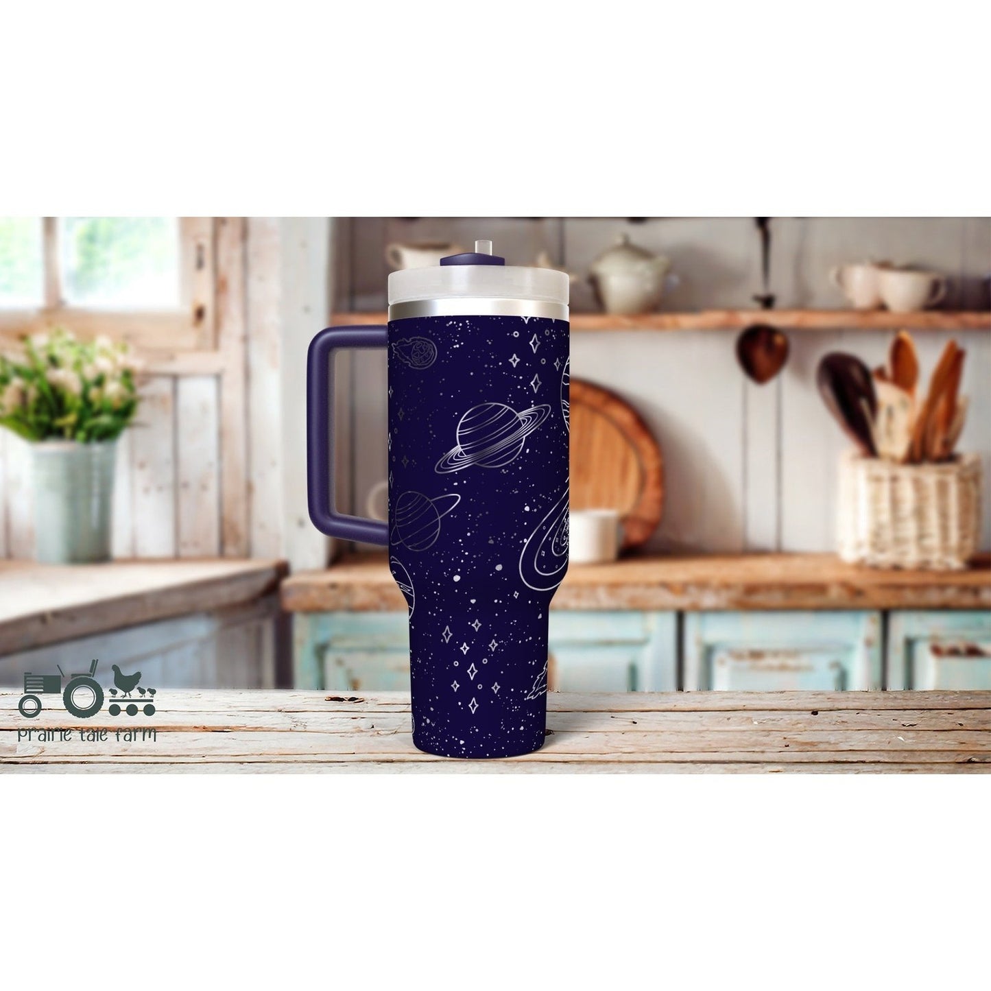 Solar System, Outer Space, Planets Laser Engraved 40 oz Insulated Tumbler with Handle Lid and Straw. Double Wall Insulated Cup!