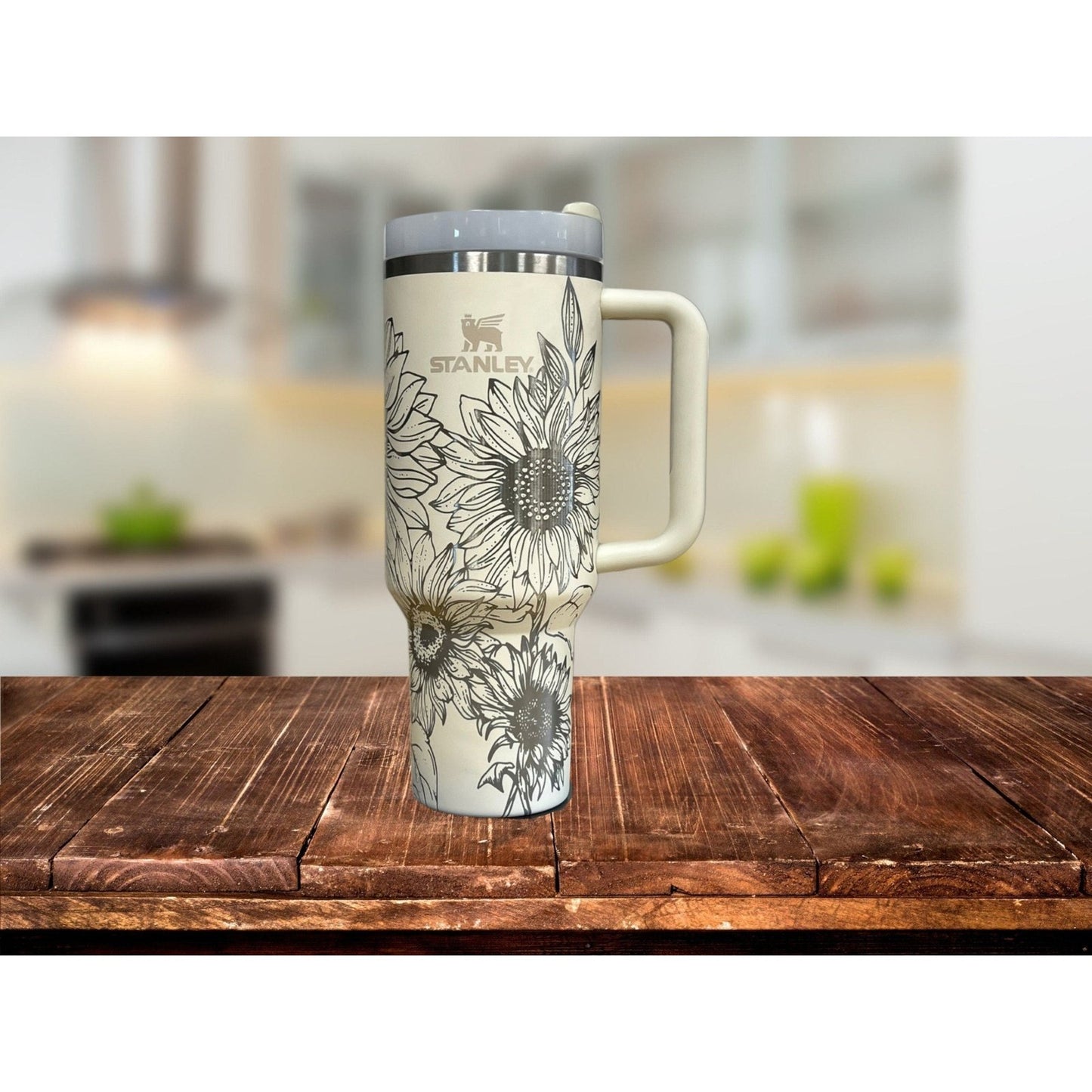 Sunflowers 40 oz Tumbler with Handle, Lid, Straw, Laser Engraved Tumbler, Double Wall Insulated Cup