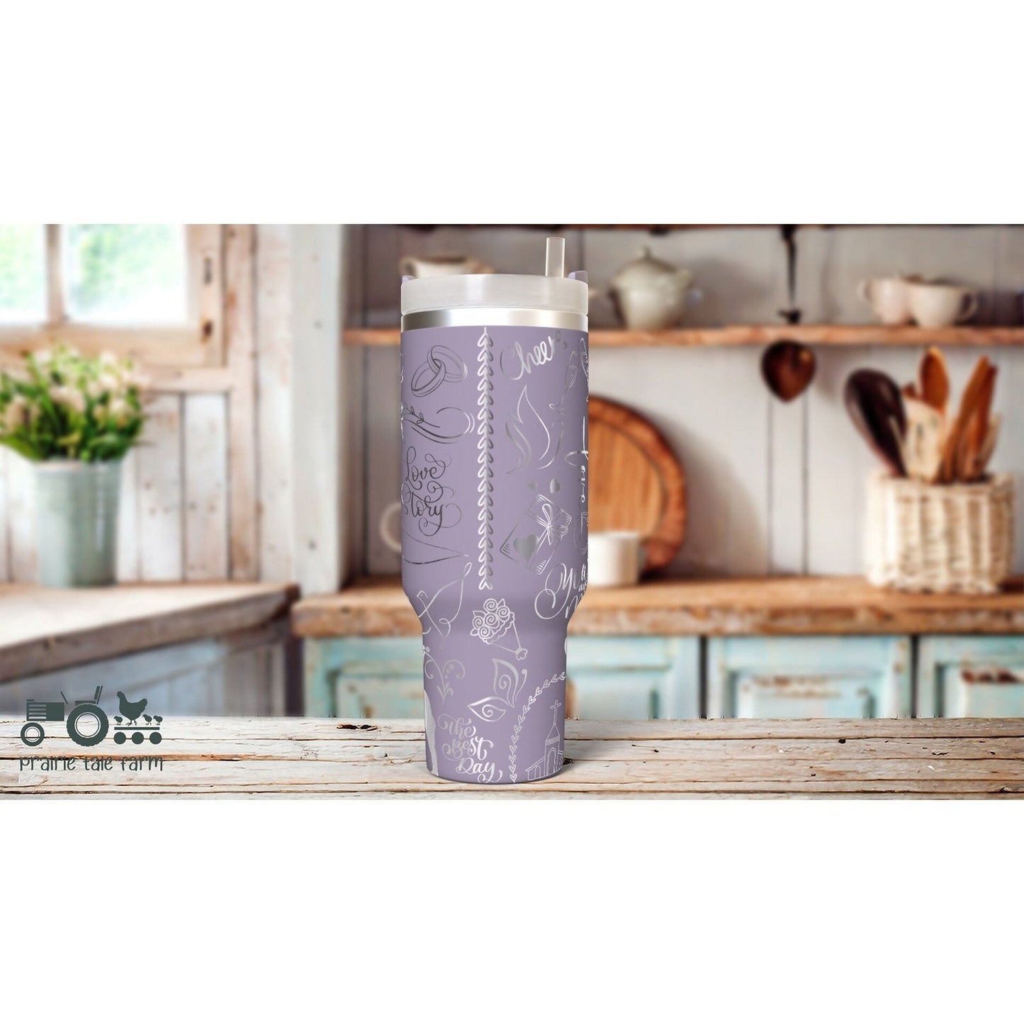 Wedding, Bridal Gift Tumbler Laser Engraved 40 oz Insulated Tumbler with Handle Lid and Straw. Double Wall Insulated Cup