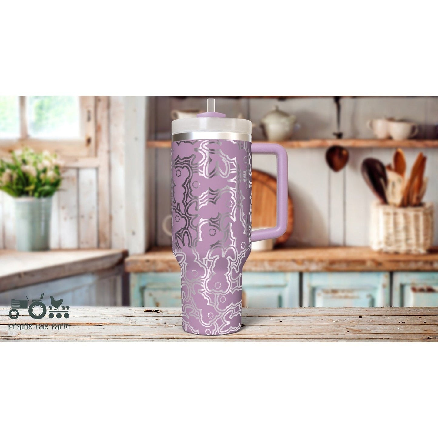 Easter Bunny Burst, Easter gift, Laser Engraved 40 oz Insulated Tumbler with Handle Lid and Straw, Double Wall Insulated Cup