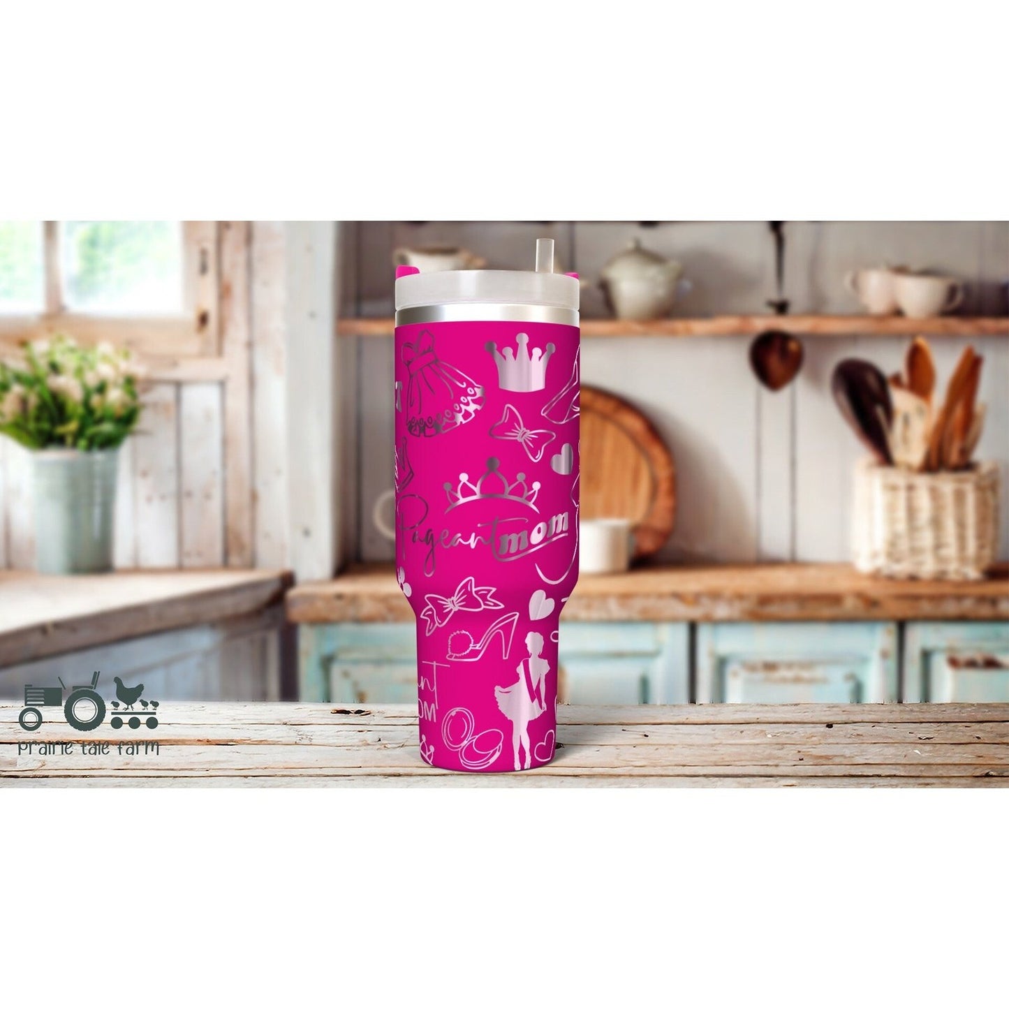 Pageant Mom Laser Engraved 40 oz Insulated Tumbler with Handle Lid and Straw. Double Wall Insulated Cup