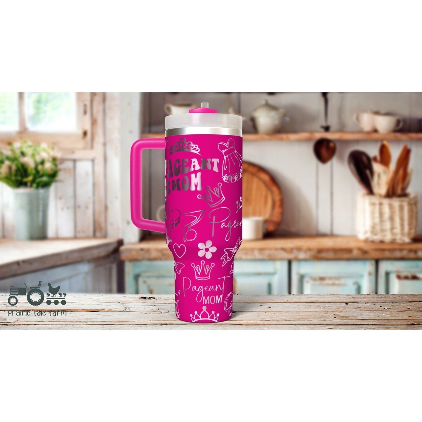 Pageant Mom Laser Engraved 40 oz Insulated Tumbler with Handle Lid and Straw. Double Wall Insulated Cup